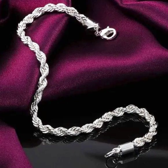 Fashion Jewelry Jewelry - Stunning Twisted Rope Bracelet 4mm Thick, Stamped 925 Solid Sterling Silver